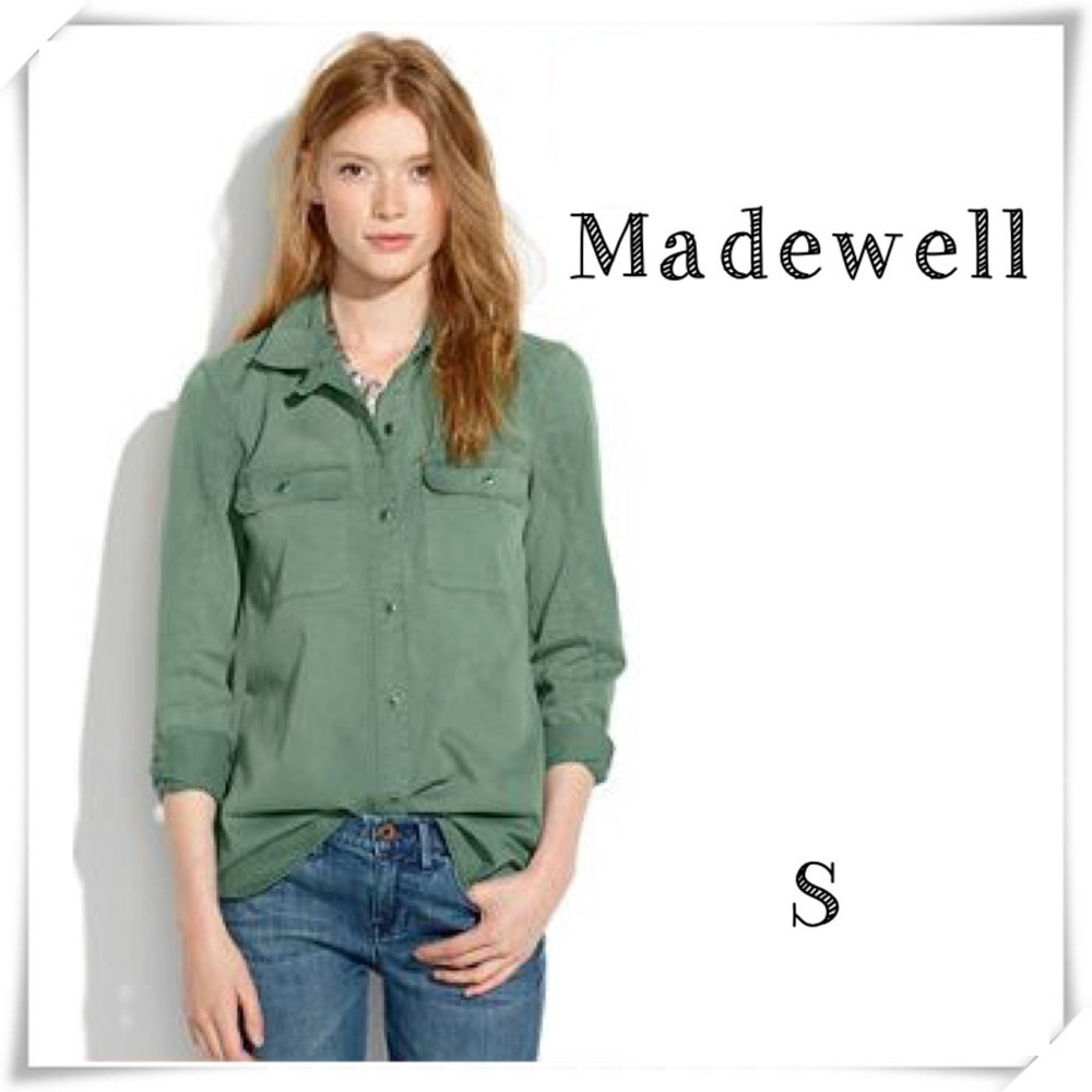 MADEWELL Tomboy Work shirt Long Sleeve Button down Shirt in Vintage Green